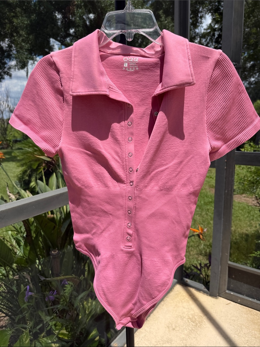 Ribbed Pink Polo Snap-Front Bodysuit